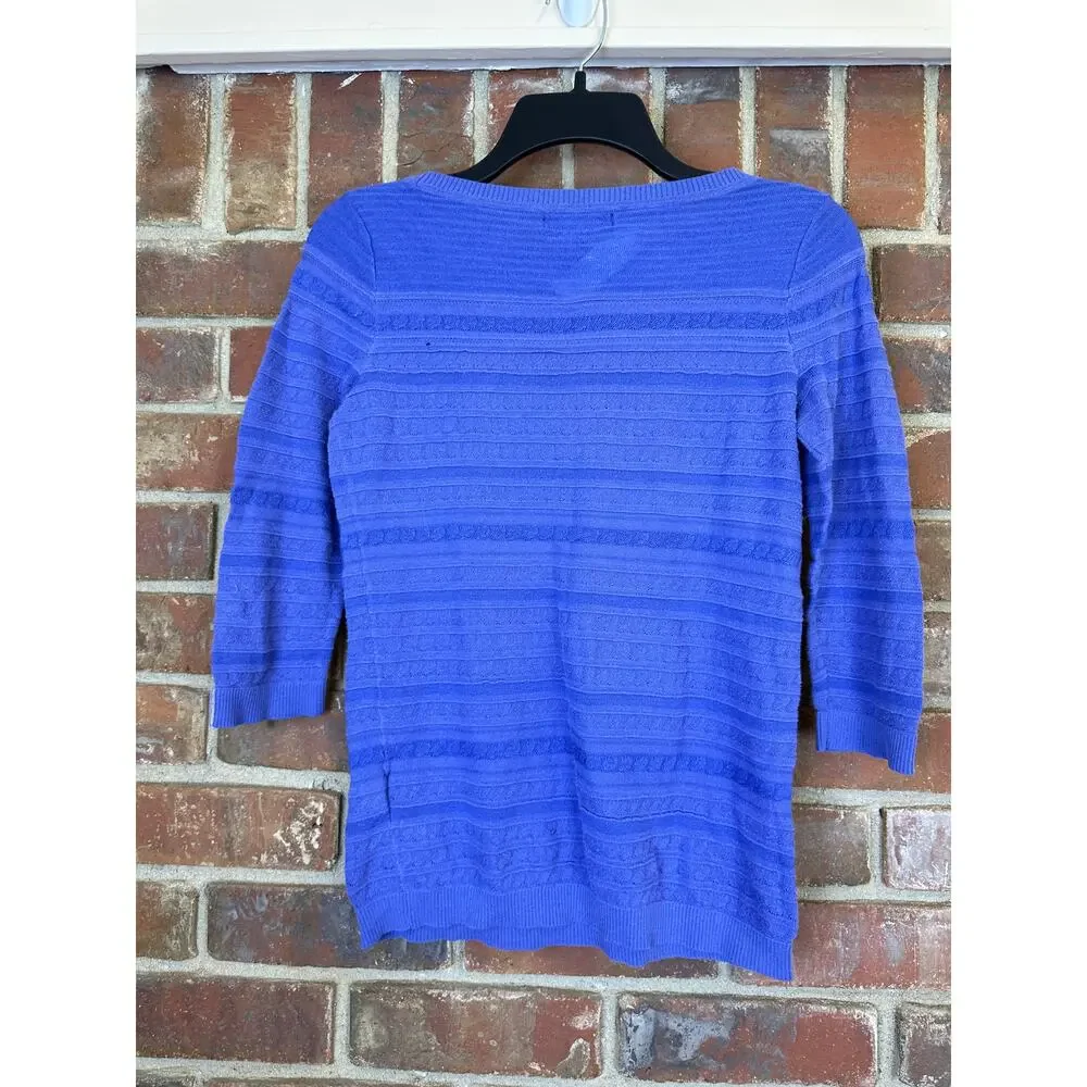 Banana Republic Women's Lightweight 3/4 Sleeve Purple Striped Sweater - Size S‎ - Picture 2 of 8